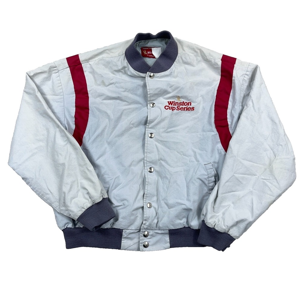 Vintage Winston Cup Jacket Men Large Gray Bomber USA 80s 90s Nascar Racing Worn